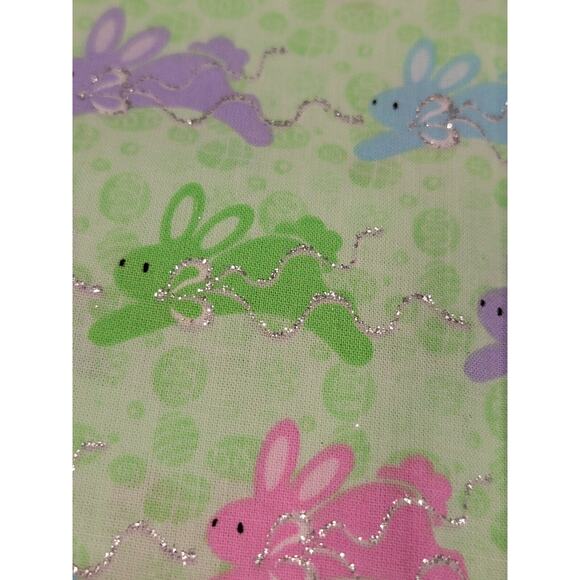 SPRING EASTER BUNNY BUNNIES HOP GLITTER Fabric 1 Yard Cotton Fabric New - Picture 4 of 4